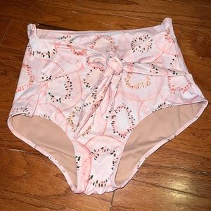 Kortni Jeane Pink Kiwi Tie-Up-Front High-Waisted Swim Bottoms
